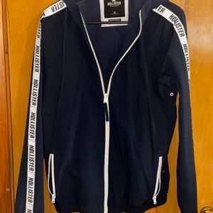 Hollister Dark Blue Zip up Spring Jacket with White Trim
